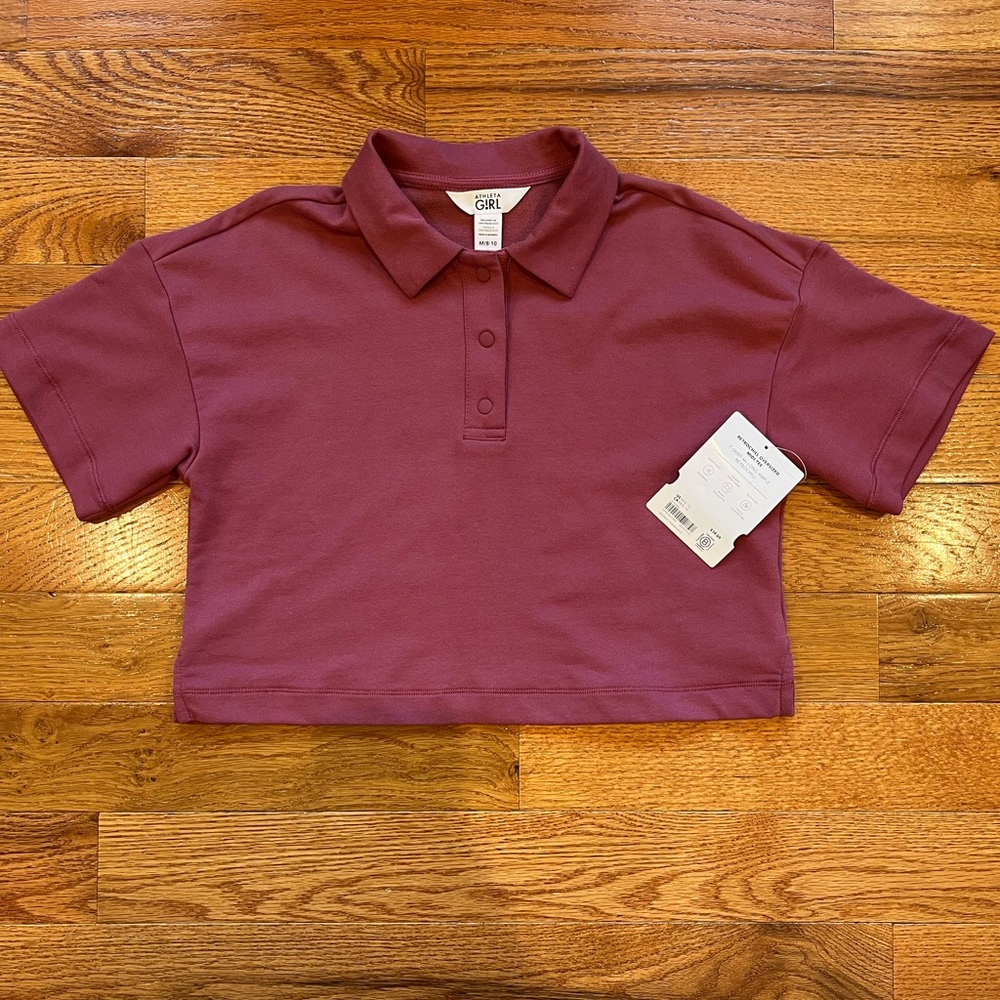 Athleta Girl - Kids Retrochill Oversized Midi Tee Pink Polo Shirt - Size M - Picture 2 of 7